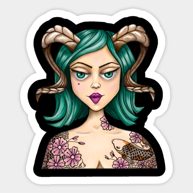 Goat Ram Horn Fantasy Girl Sticker by Artful Starfish